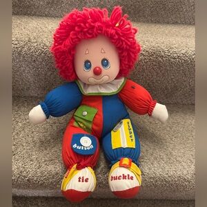 1983 Vintage Amtoy Teach Me To Dress Clown Doll Plush 16" Zipper Button Snap Tie